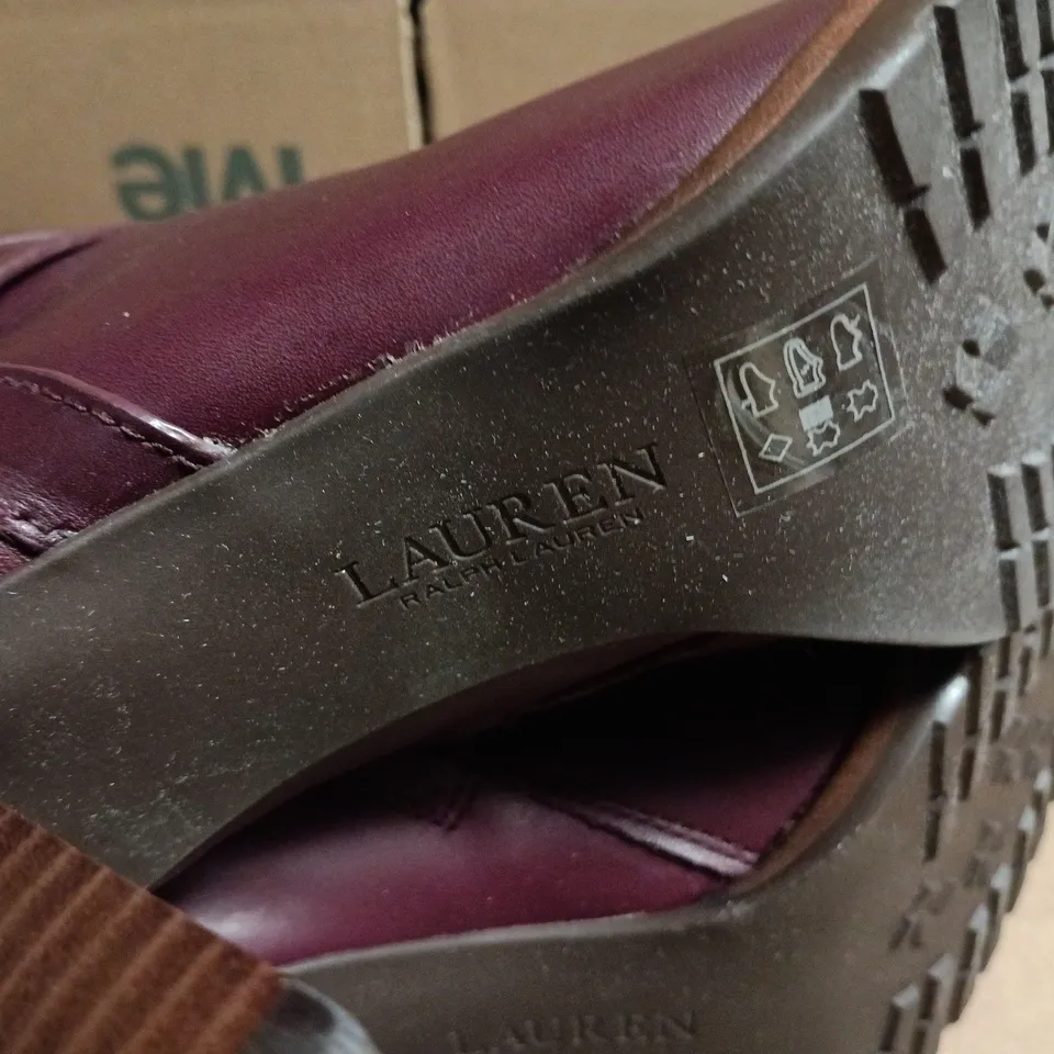 RALPH LAUREN BURGUNDY LEATHER KNEE-HIGH BOOTS, WOMEN'S - (UK 3.5)