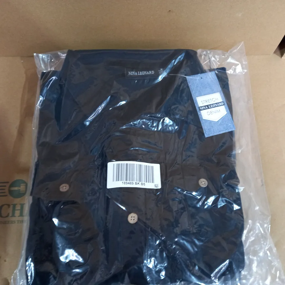 BRAND NEW ELBOW SLEEVE BUTTON UP STRETCH DENIM DRESS BY NINA LEONARD BLACK - SIZE MEDIUM