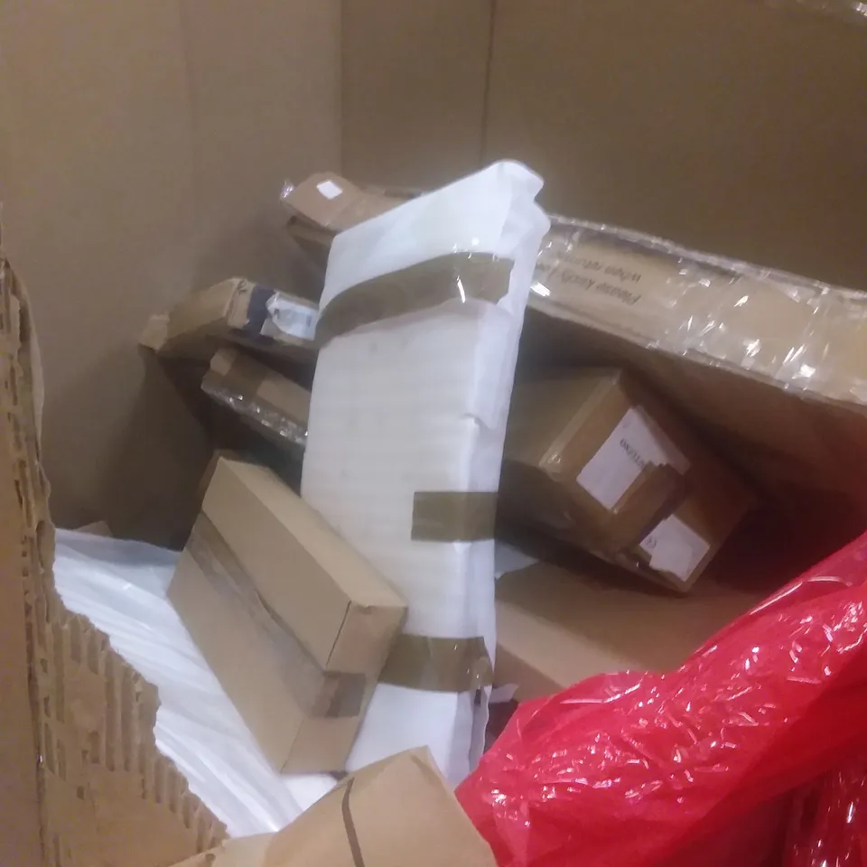 PALLET OF ASSORTED HOUSEHOLD PRODUCTS AND ITEMS, INCLUDING; TOILET SEAT, PET CRATE, LAPTOP DESK STAND, KIDS PLAY TOOLBENCH, BOXED FURNITURE ETC 