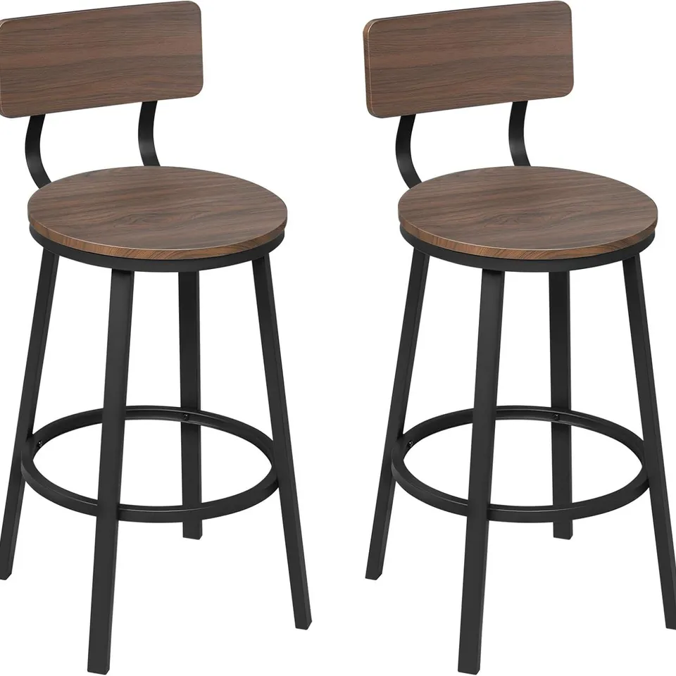 BOXED WOLTU BAR STOOLS (SET OF 2) - DARK WOOD EFFECT (1 BOX)