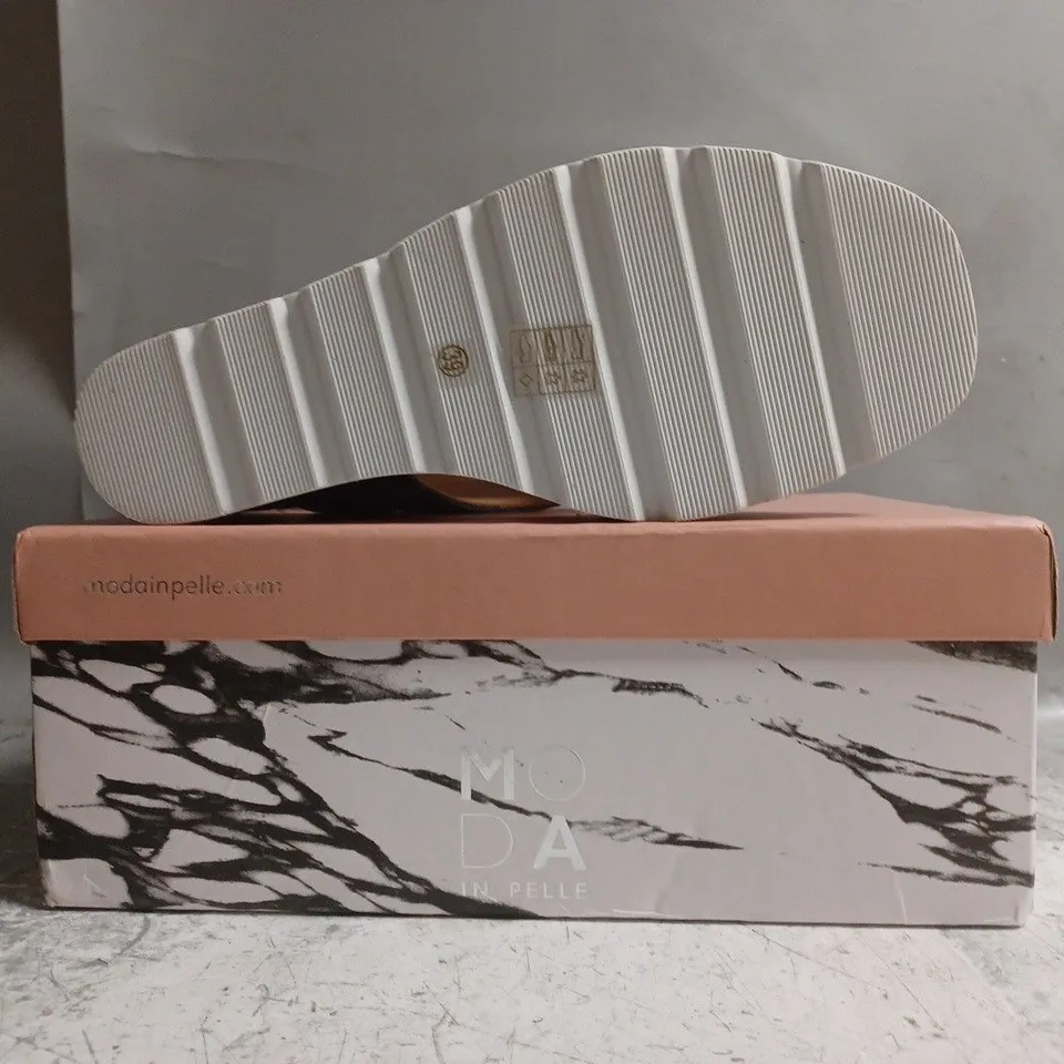 BOXED PAIR OF MODA IN PELLE MAPEL OPEN TOE WEDGE SANDALS IN LIGHT BLUE SIZE EU 39