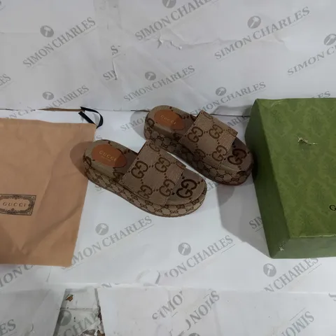 BOXED PAIR OF GUCCI SIZE 38 SLIDERS BOXED/BAGGED