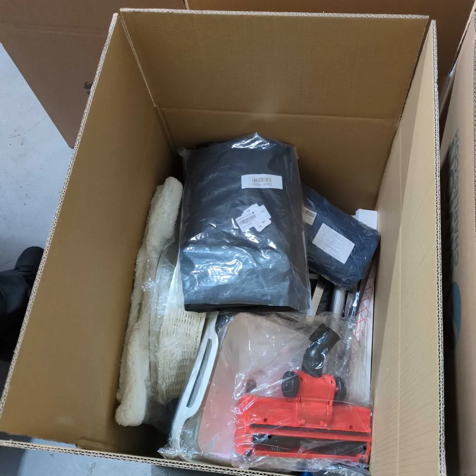 RED HANDHELD TOOL WITH WHITE TRAY ACCESSORY BOX FULL OF HOUSEHOLD  OF HOUSEHOLD ITEMS