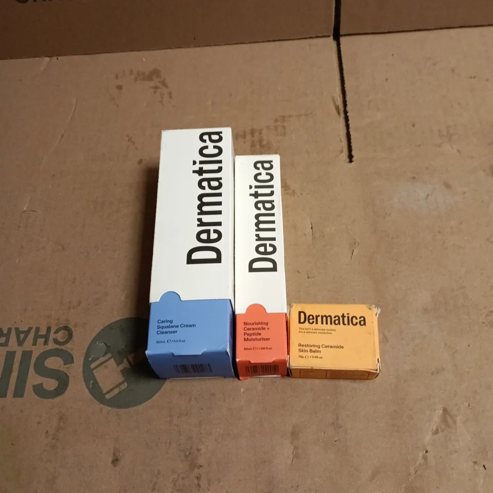 3 X DERMATICA ITEMS: CREAM CLEANSER, NOURISHING MOISTURISER, SKIN BALM 
