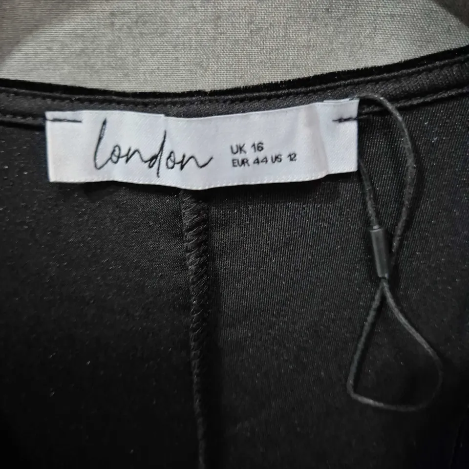 LONDON BLACK VELVET WRAP DRESS, UK SIZE 16