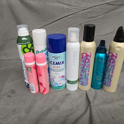 APPROXIMATELY 20 ASSORTED AEROSOLS TO INCLUDE KERASTE MOUSSE, ICEMIX, EMOLLIN  SPRAY, ETC - COLLECTION ONLY