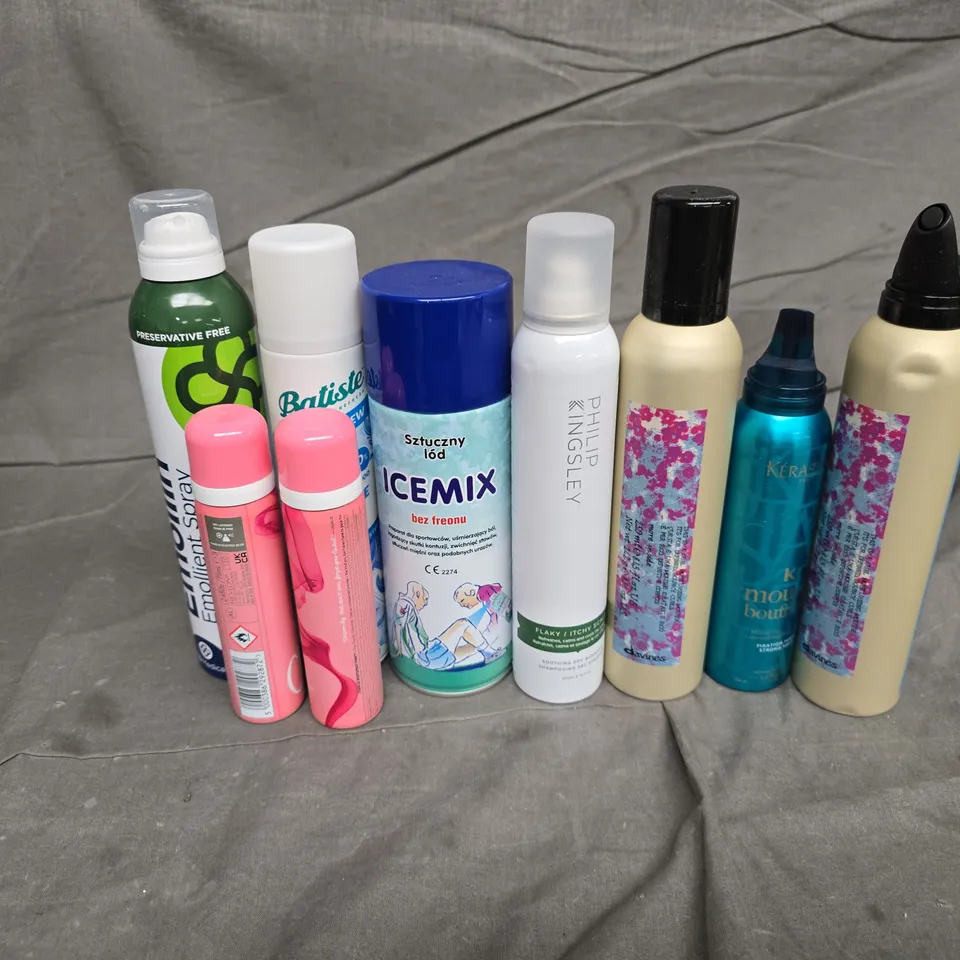 APPROXIMATELY 20 ASSORTED AEROSOLS TO INCLUDE KERASTE MOUSSE, ICEMIX, EMOLLIN  SPRAY, ETC - COLLECTION ONLY