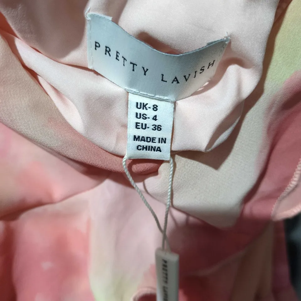 PRETTY LAVISH KATY RUFFLE MAXI DRESS – DUSKY ROSE WATERCOLOUR, UK 8