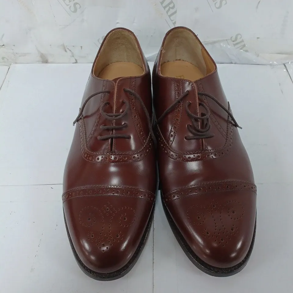 BARKER LONDON LACE UP PINTED TOE HEELED SHOES IN BROWN - 8 1/2
