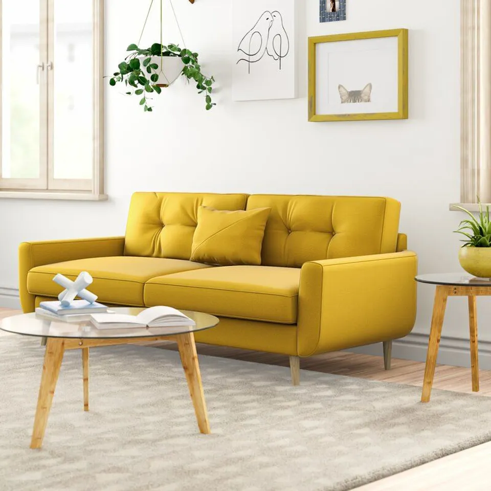 BAGGED DESIGNER LINDEL YELLOW FABRIC THREE SEATER SOFA