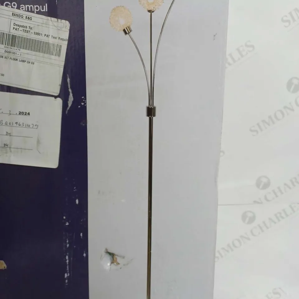 BOXED GOODHOME FLOOR 3 LIGHT LAMP IN CHROME 