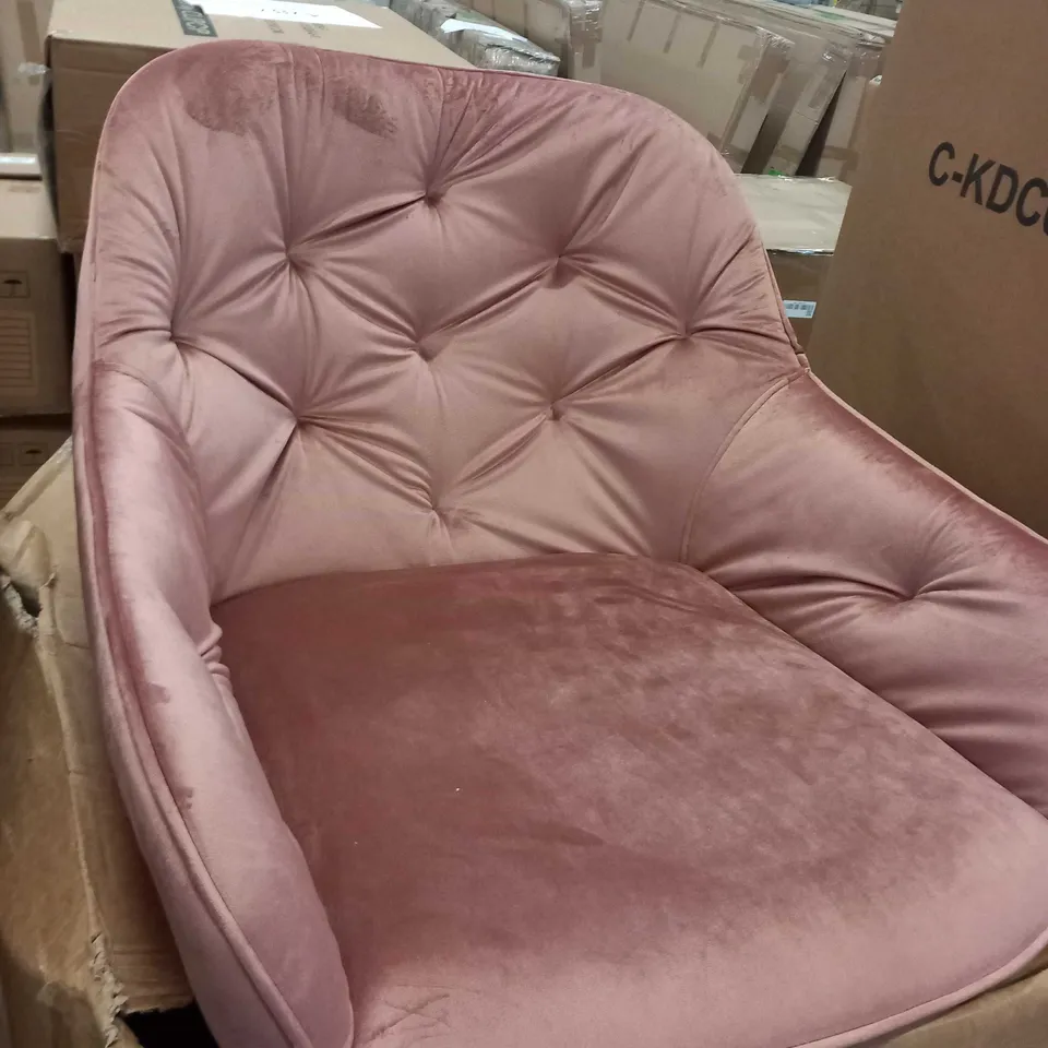 BOXED PAIR OF PINK VELVET DINING CHAIRS