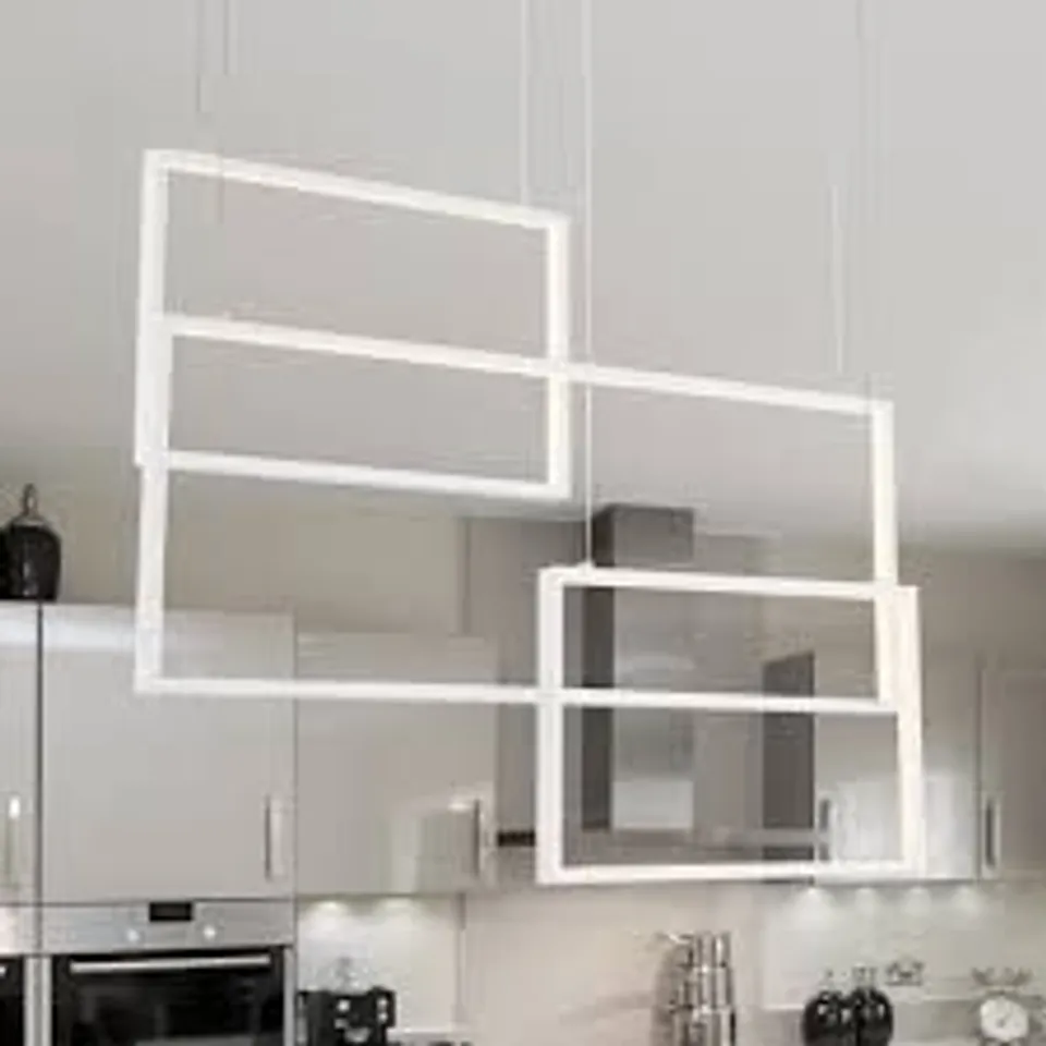 BRAND NEW BOXED 3-LIGHT UNIQUE GEOMETRIC LED CHANDELIER, WHITE