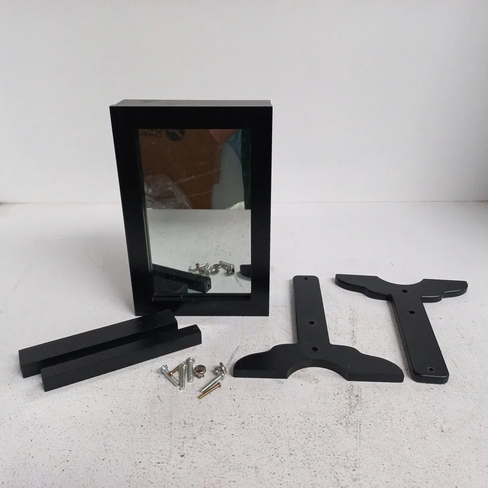MIRRORED STORAGE BOX ON ADJUSTABLE STAND - BLACK WOOD