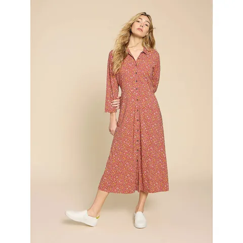 BAGGED WHITE STUFF ADA PRINTED 3/4 SLEEVE SHIRT DRESS IN PINK/MULTI SIZE 18