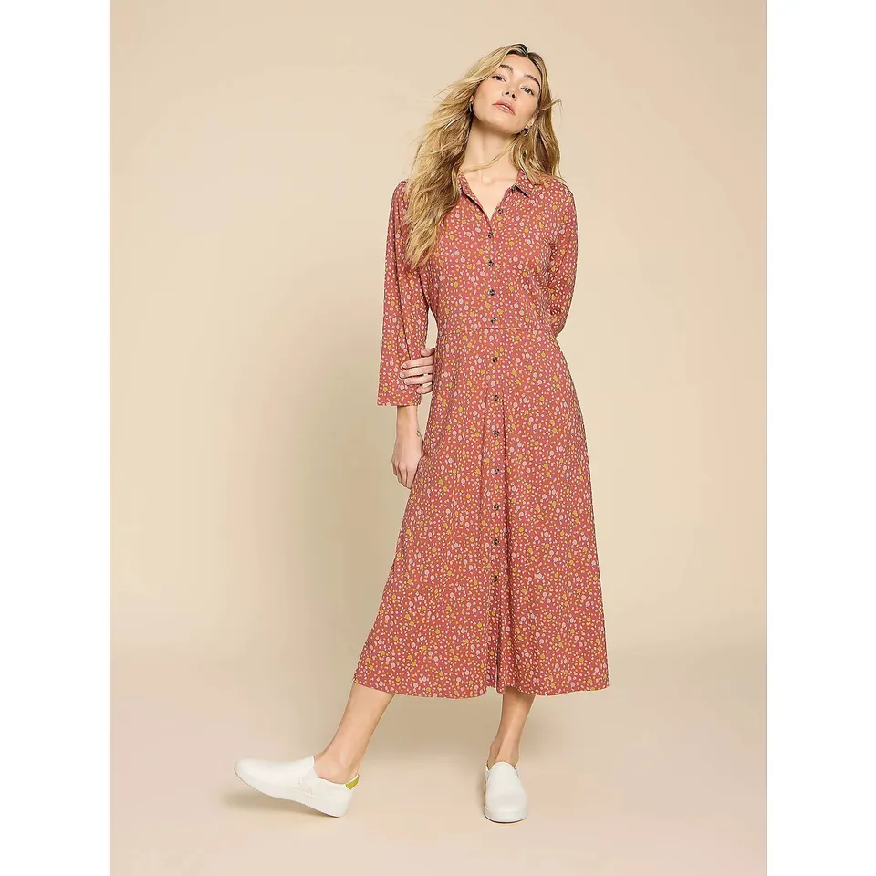 BAGGED WHITE STUFF ADA PRINTED 3/4 SLEEVE SHIRT DRESS IN PINK/MULTI SIZE 16