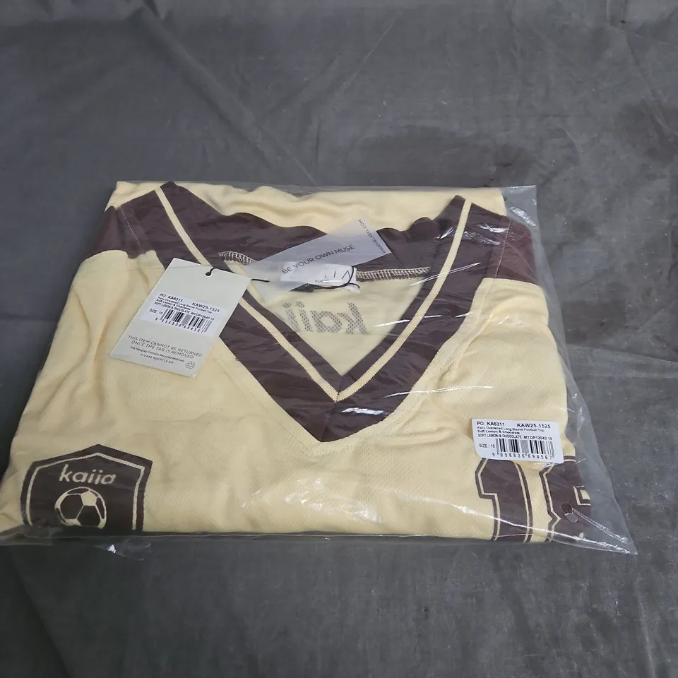 KAIA OVERSIZED LONG SLEEVE FOOTBALL TOP – SOFT LEMON & CHOCOLATE, UK 10