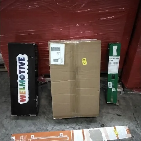 PALLET OF HOUSEHOLD ITEMS TO INCLUDE KICK SCOOTER, RETRACTABLE SAFETY GATE, LED METEOR LIGHT, VIBRATION PLATE AND OTHER ASSORTED ITEMS...