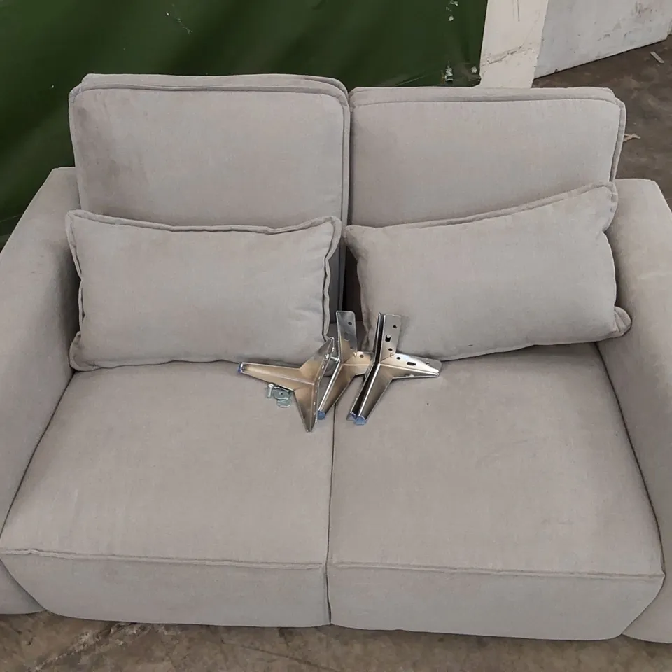 SET OF 2 MICHIGAN DOVE GREY PLUSH FABRIC 2 SEATER SOFA (MISSING SOME BOLTS)