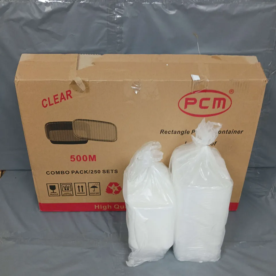 BOX OF APPROX 250 SETS OF CLEAR MICROWAVE SAFE PLASTIC CONTAINERS