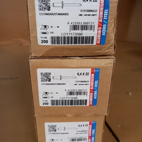 LOT OF 3 200-PACK BRALO 6'4 X 22 ALUMINIUM / STEEL RIVETS