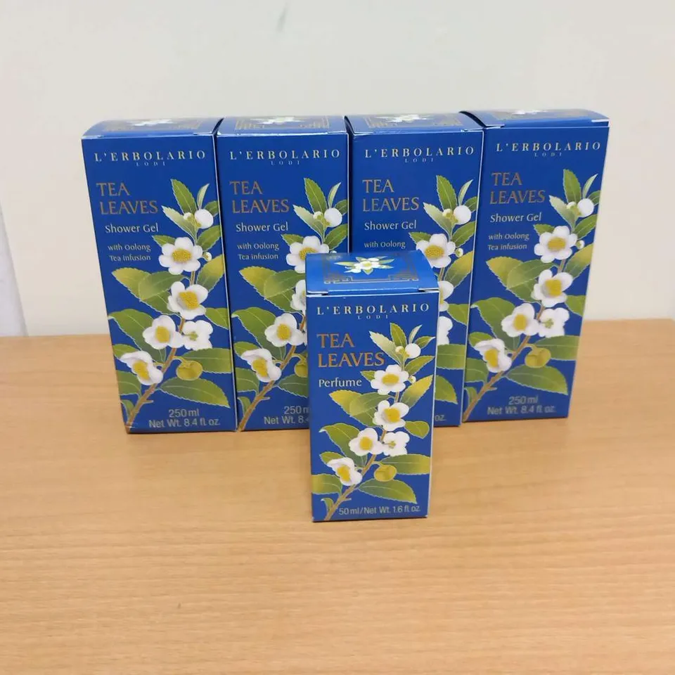 FIVE ASSORTED BOXED TEA LEAVES PRODUCTS TO INCLUDE; PERFUME AND SHOWER GEL