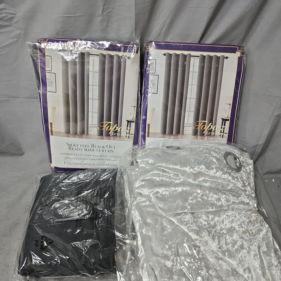 BOX OF APPROXIMATELY 4 ASSORTED CURTAINS IN VARIOUS COLOURS AND FABRICS
