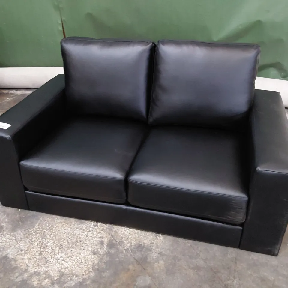 DESIGNER TWO SEATER SOFA BLACK LEATHER 