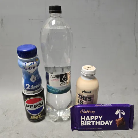 APPROXIMATELY 8 ASSORTED FOOD & DRINK ITEMS TO INCLUDE - CADBURYS CHOCOLATE BAR , APTAMIL 2 , PEPSI MAX CAFFINE FREE ETC
