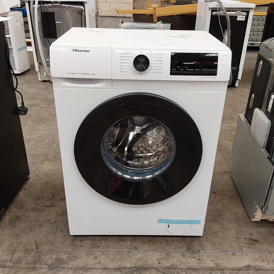 HISENSE-WFQP6012EVM-FREESTANDING-6 KG-FRONT LOAD DURABLE INVERTER WASHING MACHINE-STEAM WASH-QUICK WASH-15 WASHING PROGRAMS-1200 RPM-WHITE-ENERGY RATING C 