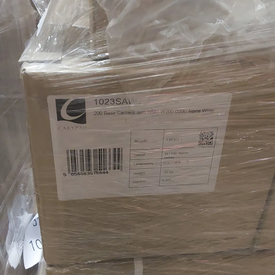 PALLET CONTAINING A LARGE QUANTITY OF BRAND NEW CALYPSO 200 BASE CARCASS SLIM H561 W200 D200 ALPINE WHITE