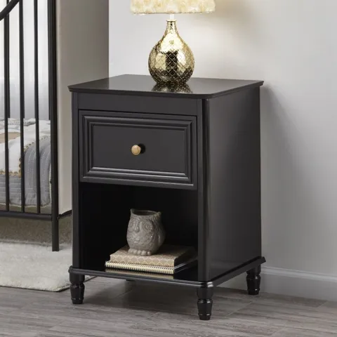 BOXED PIPER WOODEN FURNITURE BLACK NIGHTSTAND WITH DRAWER
