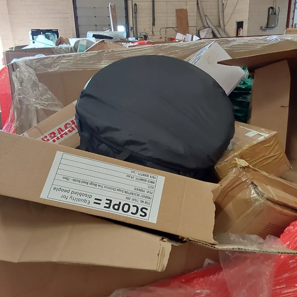 PALLET OF ASSORTED ITEMS INCLUDING,DOUBLE HIGH AIR MATTRESS, BIG SENSORY TENT, FOLDING SCOOTER