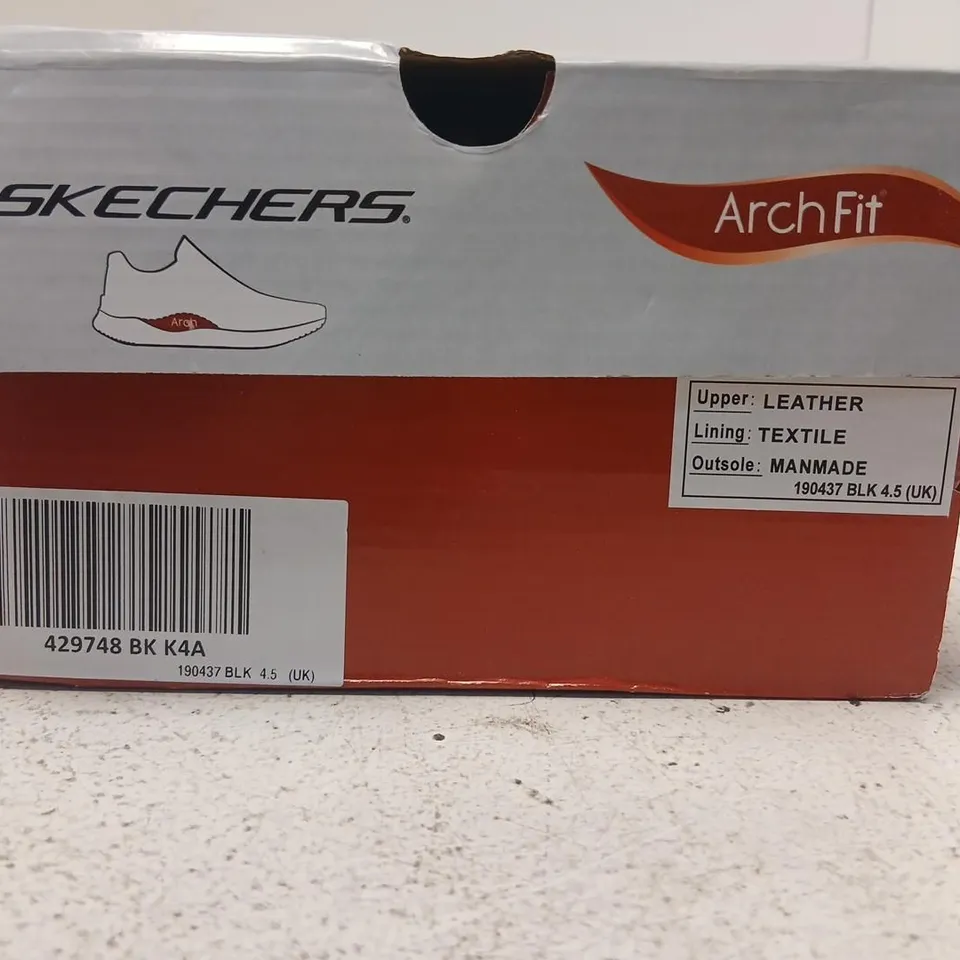 SKECHERS ARCH FIT SNEAKERS – BLACK, UK 4.5 (BOXED)