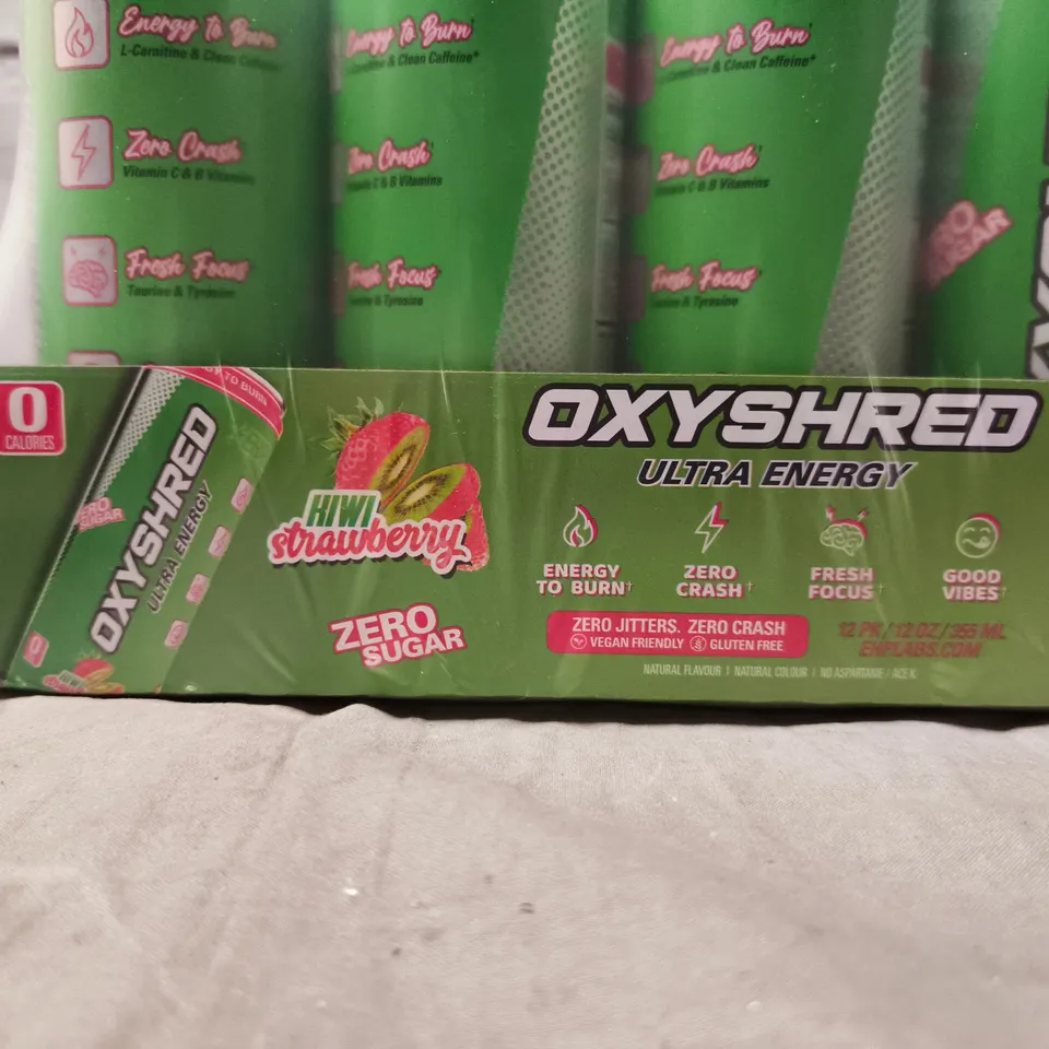 OXYSHRED ULTRA ENERGY DRINK – HIWI STRAWBERRY FLAVOUR, 12 X CANS (ZERO SUGAR)
