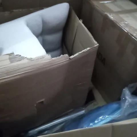 PALLET OF ASSORTED ITEMS INCLUDING GREY UPHOLSTERED CHAIR, HBADA OFFICE CHAIR, AIR COOLER, POP UP TENT, YUDA METAL TOWEL RACK