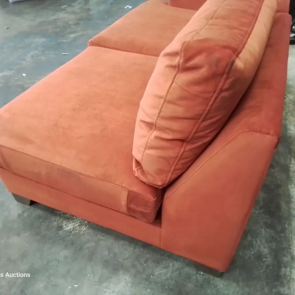 TWO QUALITY BRITISH DESIGNER LOUNGE Co. SECTIONS PLUSH BURNT ORANGE FABRIC