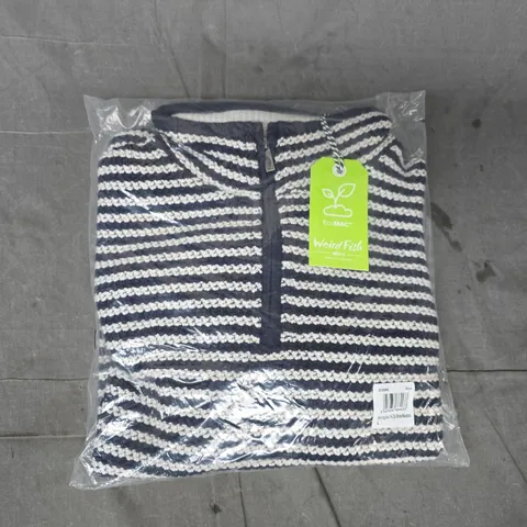 WEIRD FISH SHORLING ECO 1/4 ZIP TOP IN NAVY/WHITE SIZE LARGE