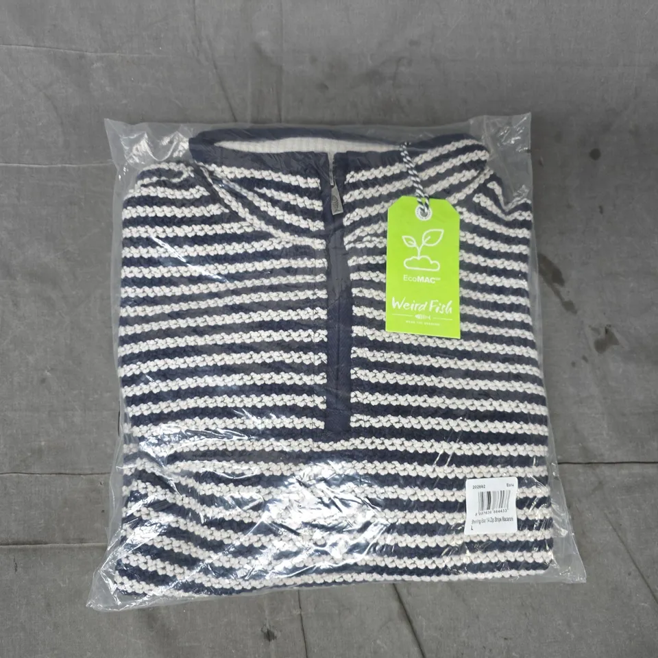 WEIRD FISH SHORLING ECO 1/4 ZIP TOP IN NAVY/WHITE SIZE LARGE