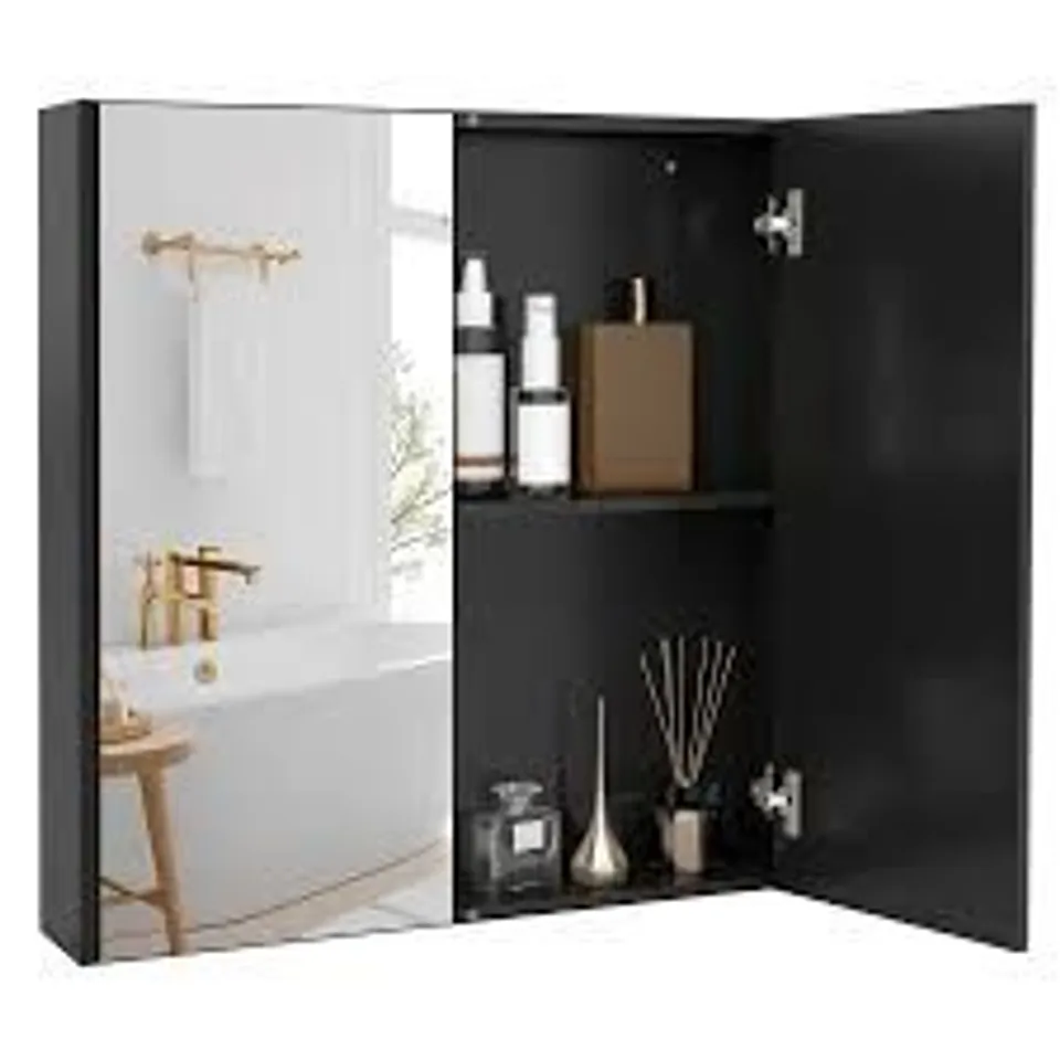 COSTWAY COSTWAY BLACK BATHROOM CABINET WITH MIRROR 62 X 65 CM. WITH 2 MIRRORED DOORS AND ADJUSTABLE SHELF 65 X 62 X 11.5 CM. JV12181DK
