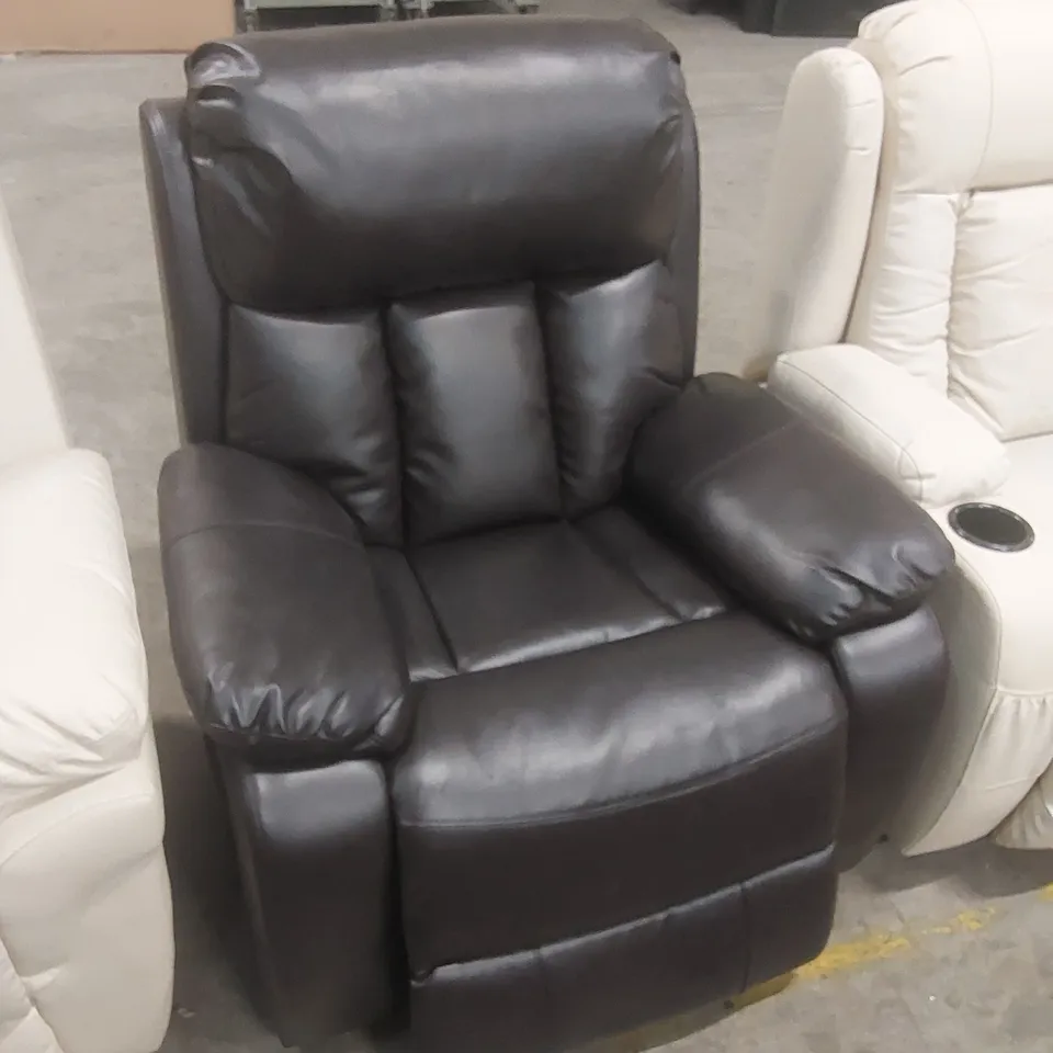 DESIGNER BROWN FAUX LEATHER POWER RECLINER CHAIR 