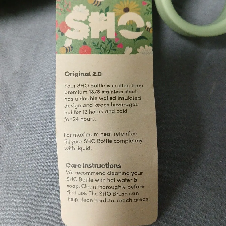 SHO BOTTLE ORIGINAL 2.0 – FLORAL MINT GREEN, DOUBLE‑WALLED STAINLESS STEEL BOTTLE
