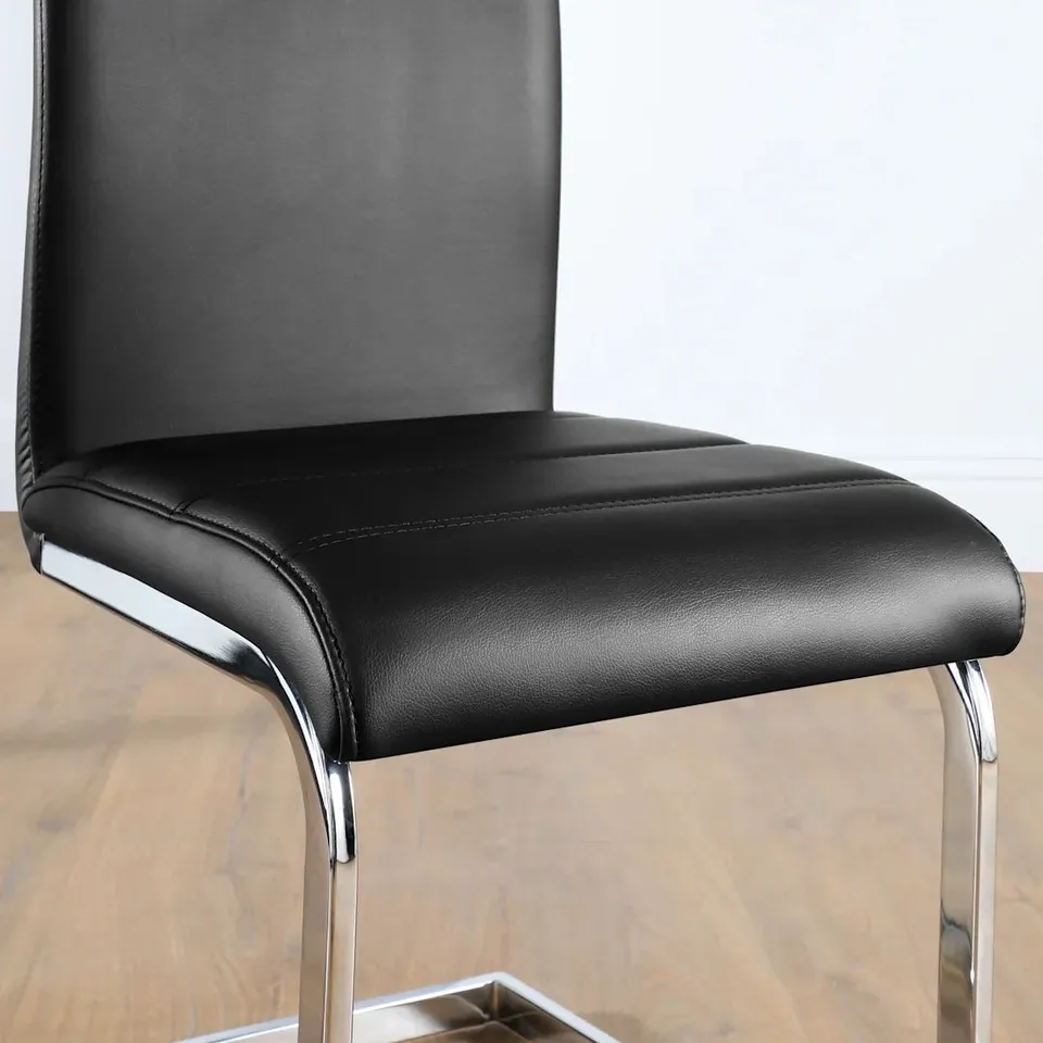 BOXED PERTH DINING CHAIR, BLACK CLASSIC FAUX LEATHER & CHROME