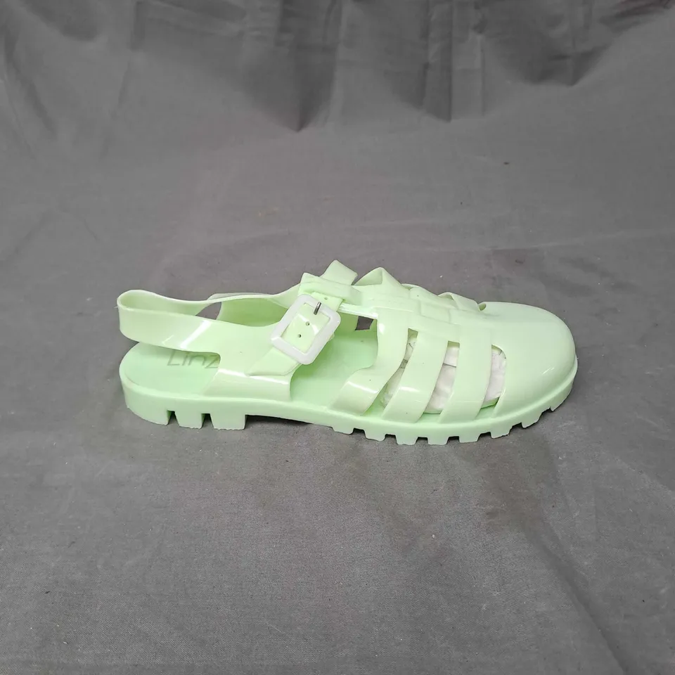 BOX OF APPROXIMATELY 15 PAIRS OF LINZI JELLY SANDALS IN MINT GREEN - VARIUS SIZES