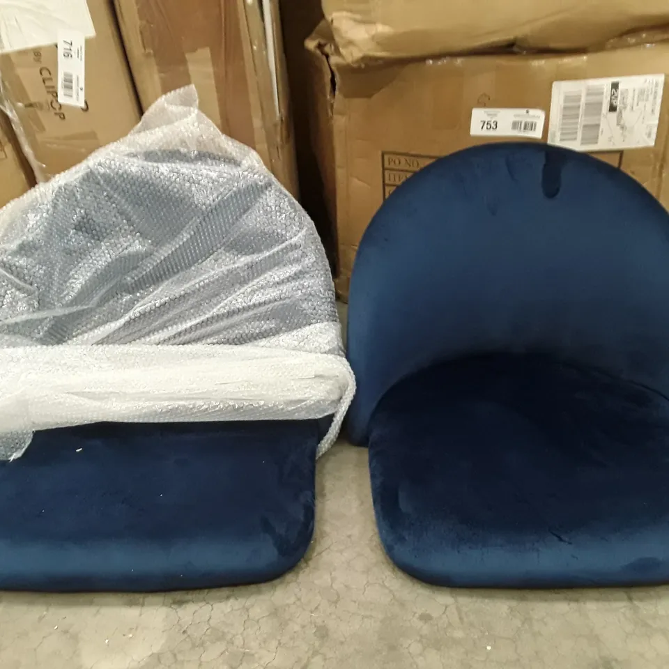 BOXED PAIR BLUE VELVET DINING CHAIRS 