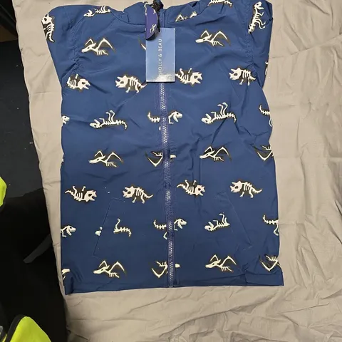Holly & Beau Navy Dino Skeleton Raincoat, Age 7-8