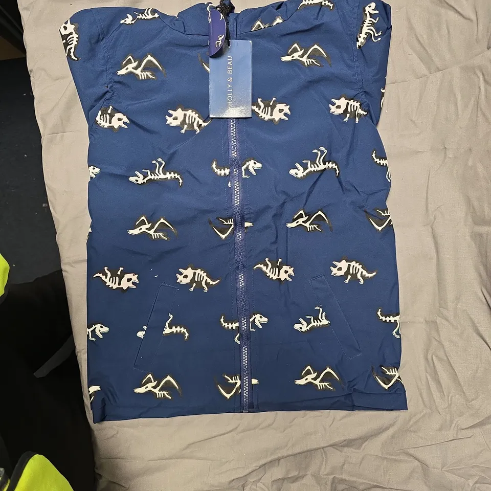Holly & Beau Navy Dino Skeleton Raincoat, Age 7-8