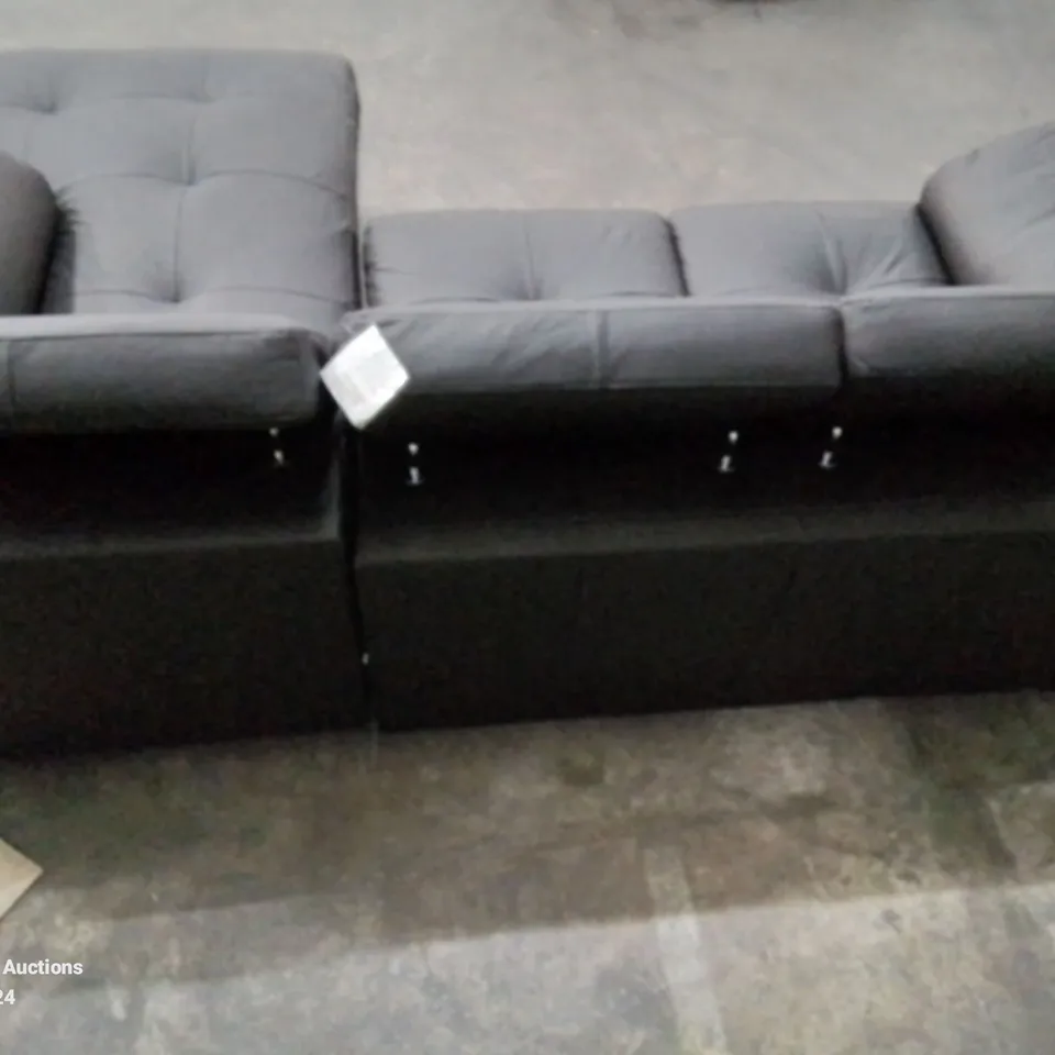 QUALITY DESIGNER BRADY 3 SEATER RH CHAISE - BLACK LEATHER