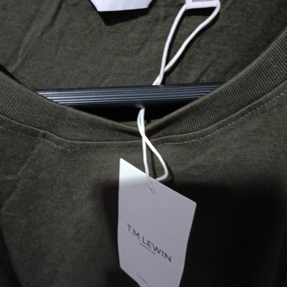 TM LEWIN OLIVE GREEN MEN'S SHORT-SLEEVE SHIRT – SIZE L
