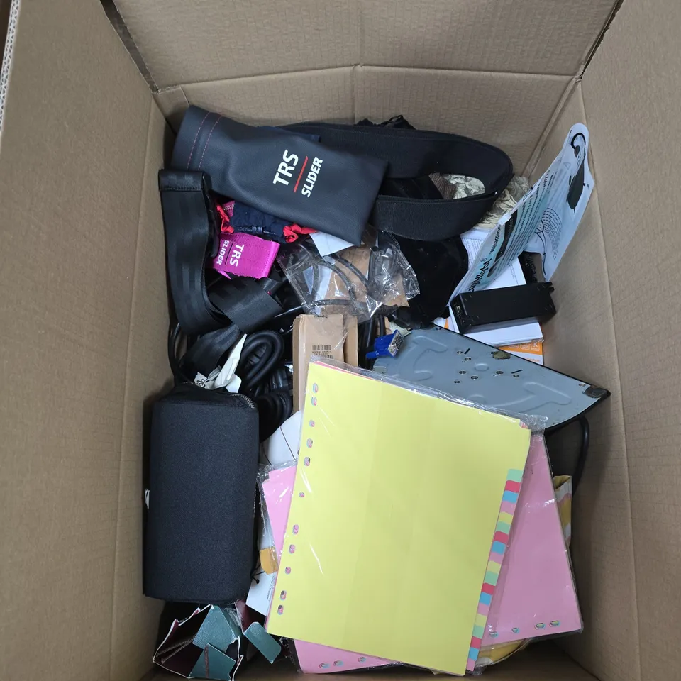 BOX OF APPROXIMATELY 20 ASSORTED ITEMS TO INCLUDE: BINDER CARD AND INK MIXER